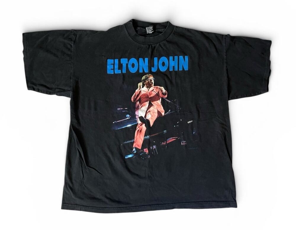 Vintage 90s 1997 Black PolyGram Elton John Solo Concert T-Shirt Size XL